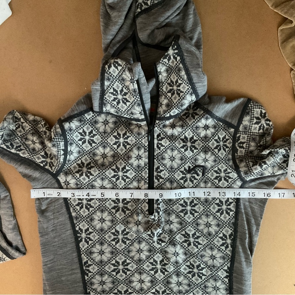 Kari Traa Lightweight Wool Half Zip Hoodie Gray Nordic Pattern Medium Slim Fit - Picture 7 of 9
